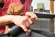 Purple Boy having his nails dremeled