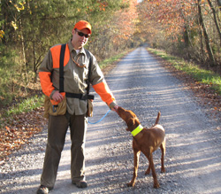 Aaron and Vizsla Amante take a water break