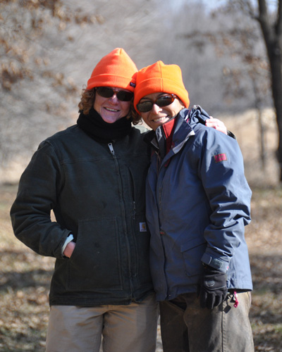 Blaze orange is your color ladies--Hotties Janice and Mel call it a day!