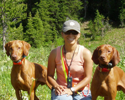 Mel Remus and Kosmo hiking rabbit Ears Pass
