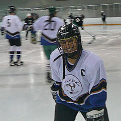Mel warms up for hockey game