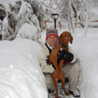 Aaron with puppy Vizsla Kosmo in a Colorado blizzard